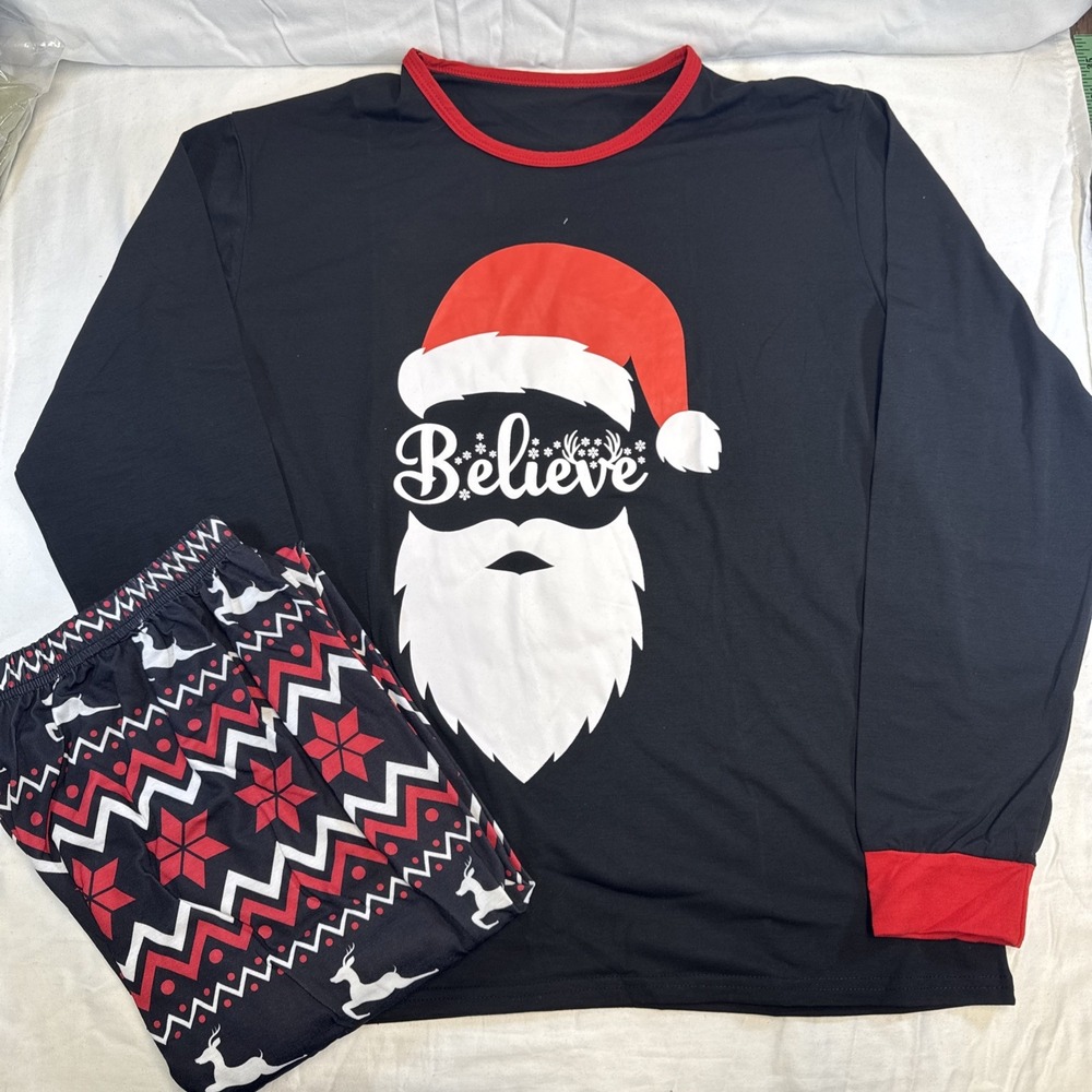 Women's Santa Believe 2XL Black And Red Pajama Set
